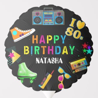 Neon 80's Happy Birthday Balloon
