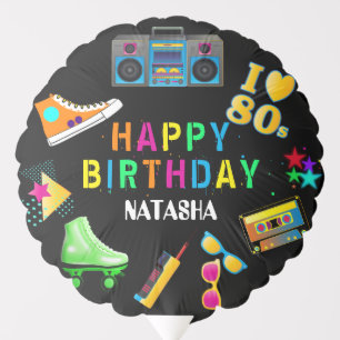 Neon 80's Happy Birthday Balloon