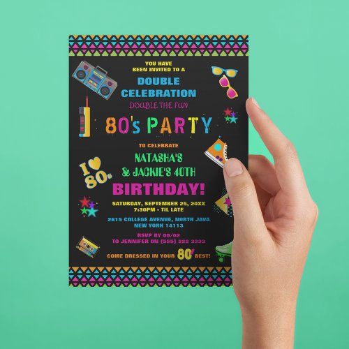 Neon 80s Joint Birthday Party Invitation