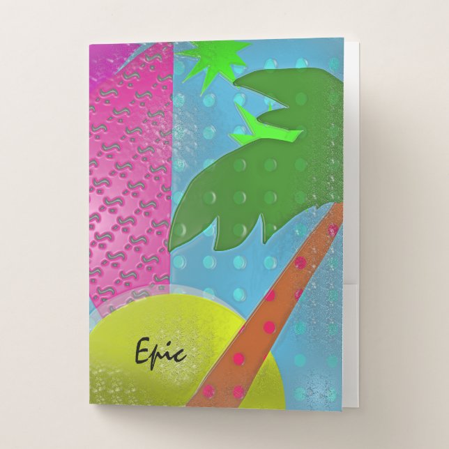 Neon 80s Palm Tree Pocket Folder (Front)