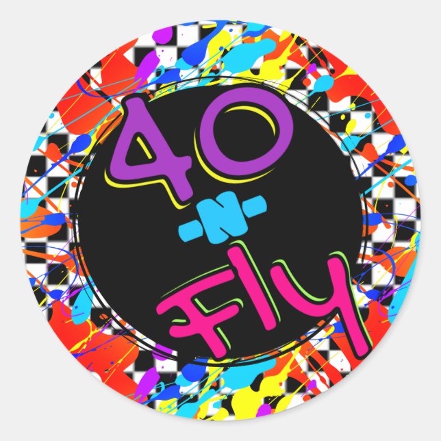 Neon 80's Retro 40 n Fly Hip Hop 40th Birthday Classic Round Sticker (Front)