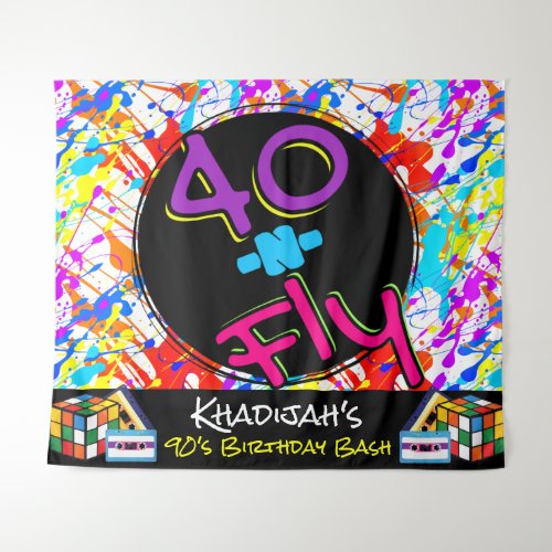 Neon 80s Theme 40 and Fly Hip Hop 40th Birthday Tapestry
