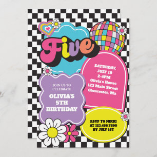 Neon 90s Retro 5th Birthday Invitation