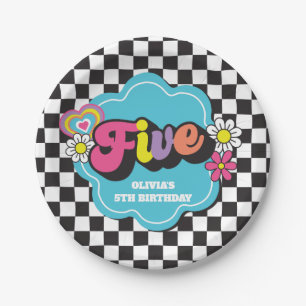 Neon 90s Retro 5th Birthday Paper Plates