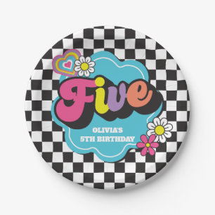 Neon 90s Retro 5th Birthday Paper Plates