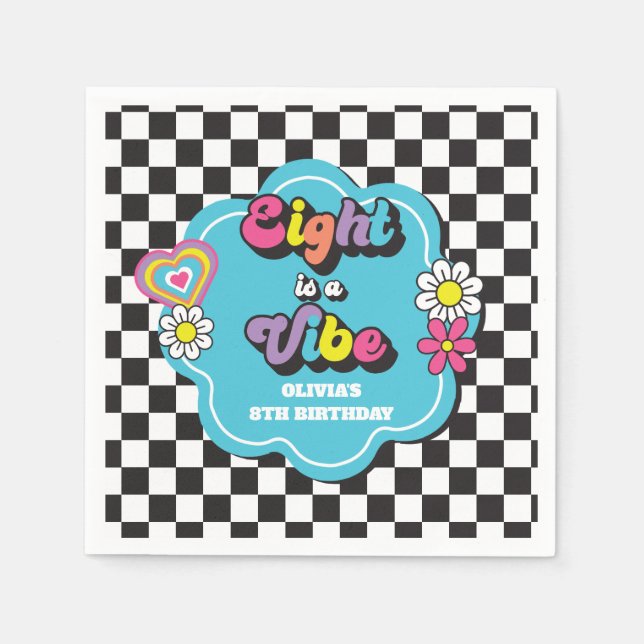 Neon 90s Retro Eight is a Vibe 8th Birthday Napkins (Front)