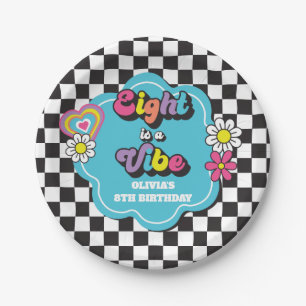 Neon 90s Retro Eight is a Vibe 8th Birthday Paper Plates