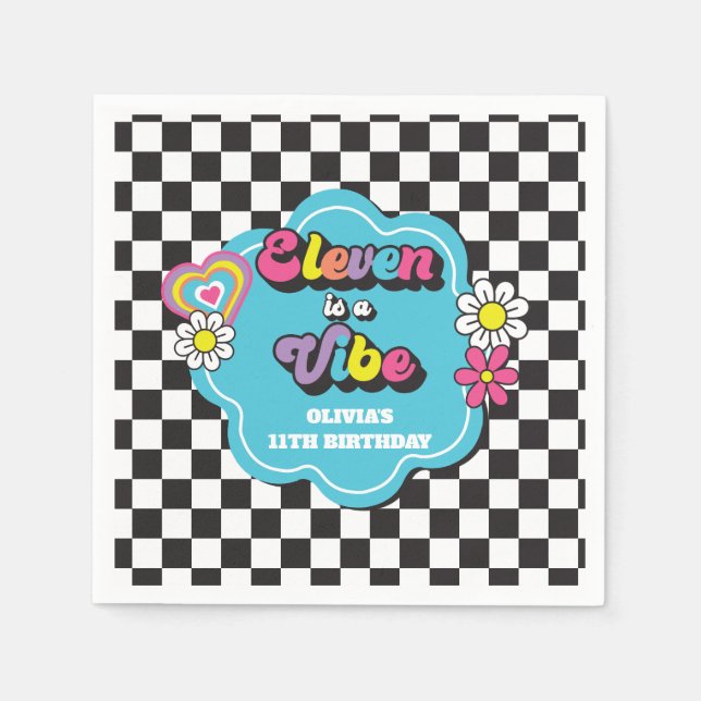 Neon 90s Retro Eleven is a Vibe 11th Birthday Napkins (Front)