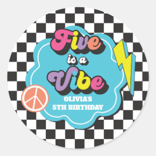 Neon 90s Retro Five is a Vibe 5th Birthday Classic Round Sticker