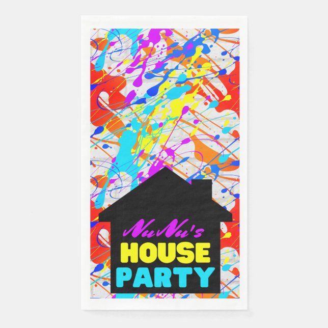 Neon 90's Retro Hip Hop Theme House Party Paper Guest Towels (Front)