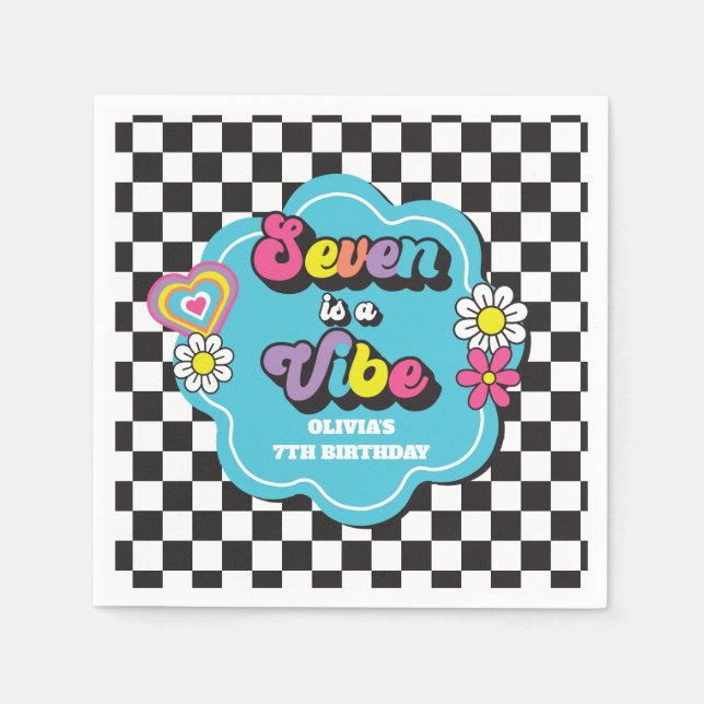 Neon 90s Retro Seven is a Vibe 7th Birthday Napkins (Front)