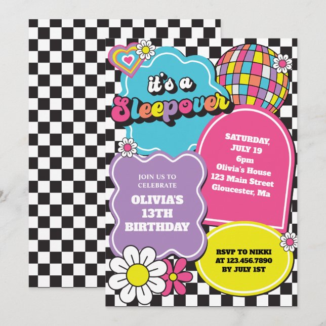 Neon 90s Retro Sleepover Birthday Invitation (Front/Back)