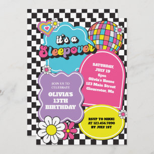 Neon 90s Retro Sleepover Birthday Invitation