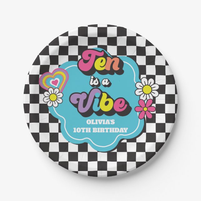 Neon 90s Retro Ten is a Vibe 10th Birthday Paper Plates (Front)