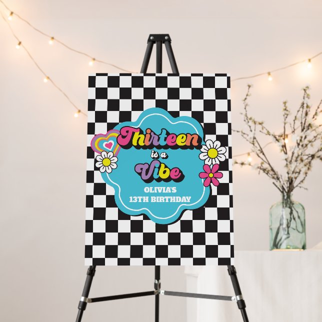 Neon 90s Retro Thirteen is a Vibe 13th Birthday Foam Board (In Situ (Stand))