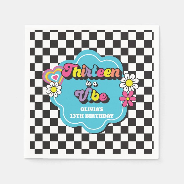 Neon 90s Retro Thirteen is a Vibe 13th Birthday Napkins (Front)
