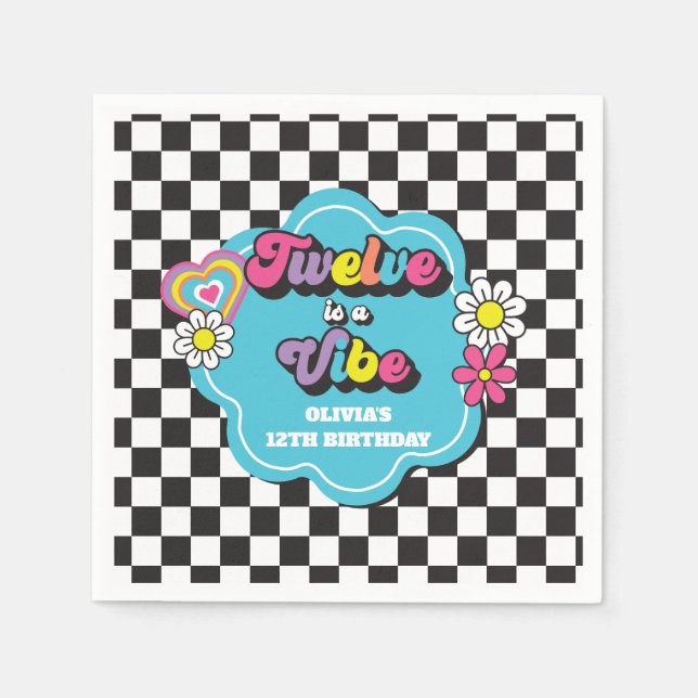 Neon 90s Retro Twelve is a Vibe 12th Birthday Napkins (Front)