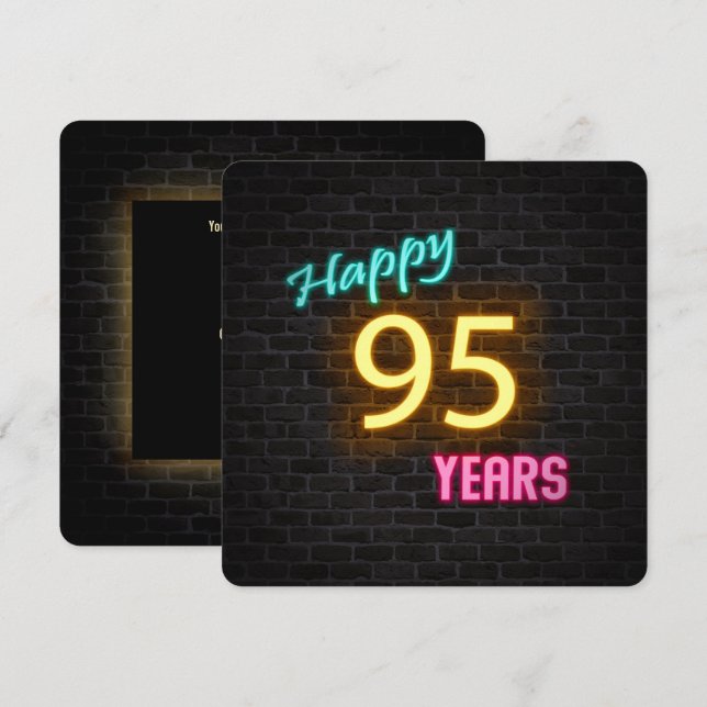 Neon 95th Birthday Sign glowing on brick Invitation (Front/Back)