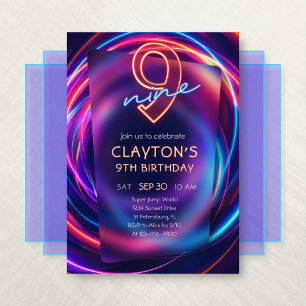 Neon 9th Birthday Invitation