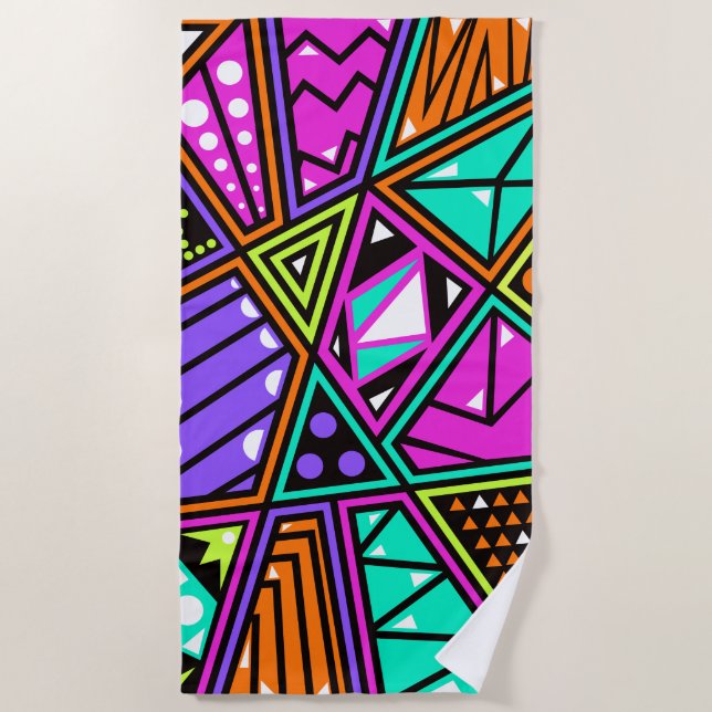 neon abstract beach towel  (Front)