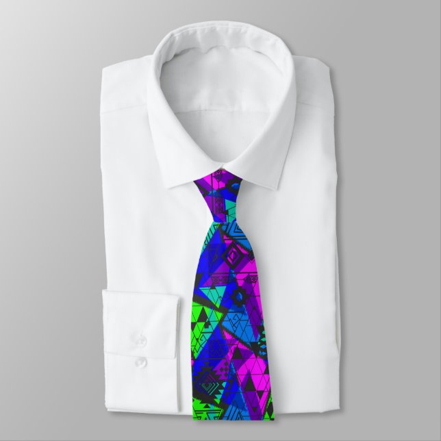 Neon abstract, bright, geometric . neck tie (Tied)