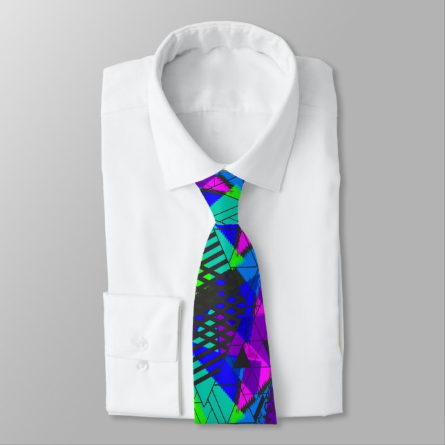 Neon abstract, bright, geometric . neck tie (Tied)