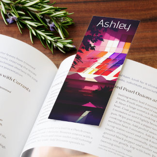 Neon Abstract Bright Pink Sunset Name Bookmarks
