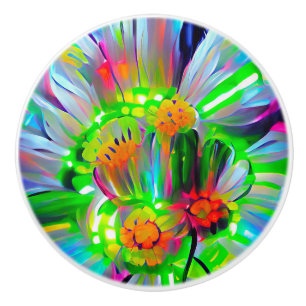 Neon Abstract Daisies with Vivid Colors Ceramic Knob