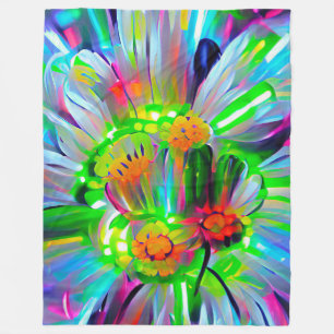 Neon Abstract Daisies with Vivid Colors Fleece Blanket
