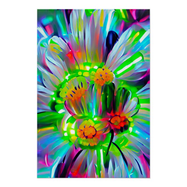 Neon Abstract Daisies with Vivid Colors Poster (Front)
