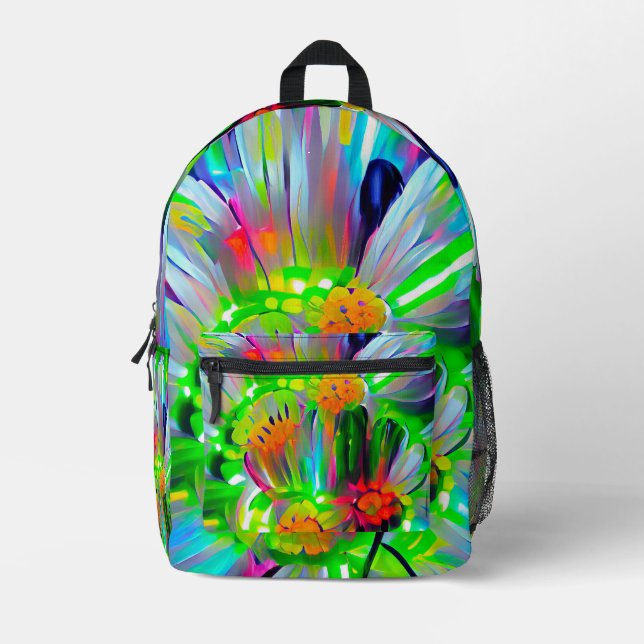 Neon Abstract Daisies with Vivid Colors Printed Backpack (Front)