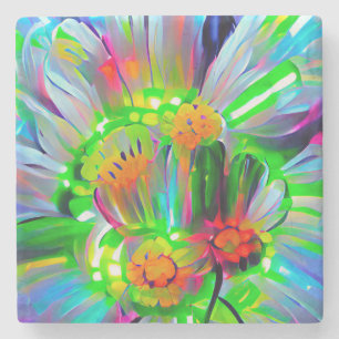 Neon Abstract Daisies with Vivid Colors Stone Coaster