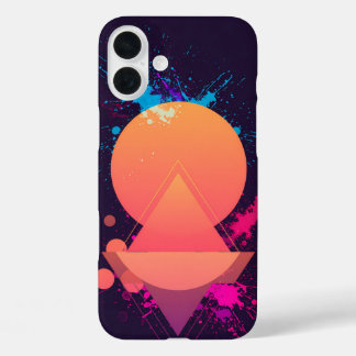 Neon Abstract Geometric Splash Retro Futuristic iPhone 16 Plus Case