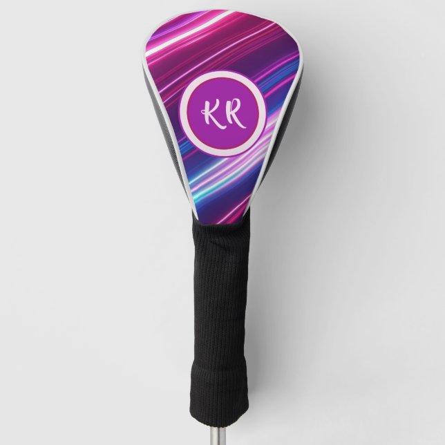 Neon Abstract Glow Pattern Personalized Monogram Golf Head Cover (Front)