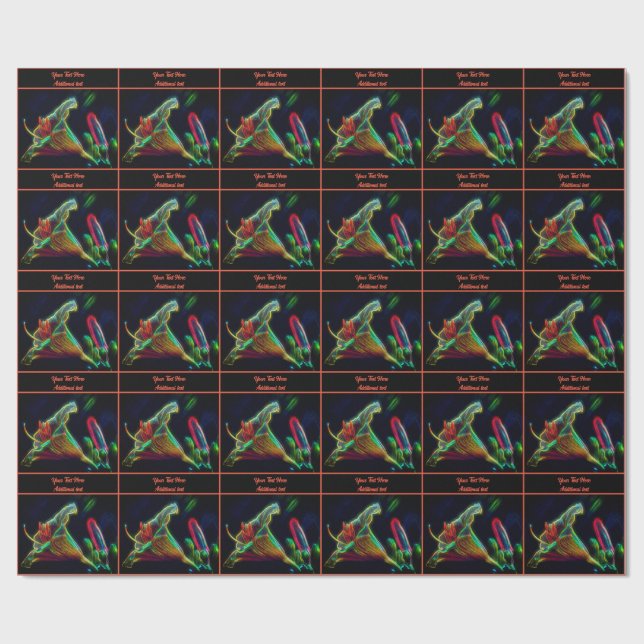 Neon Abstract Lily Flower Personalized Wrapping Paper (Flat)
