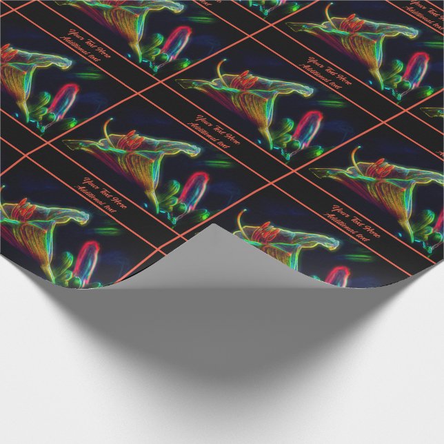 Neon Abstract Lily Flower Personalized Wrapping Paper (Corner)