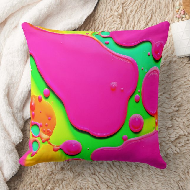 Neon Abstract Liquid Dreams Throw Pillow (Blanket)
