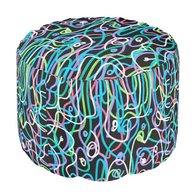 Neon Abstract Painting  Pouf (Angled Front)
