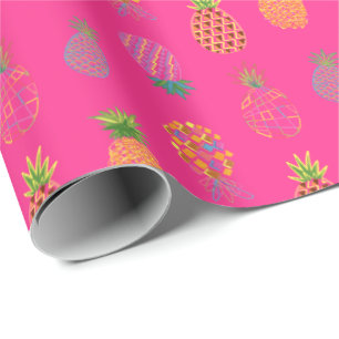 Neon Abstract Pineapple on Neon Pink ground Wrapping Paper