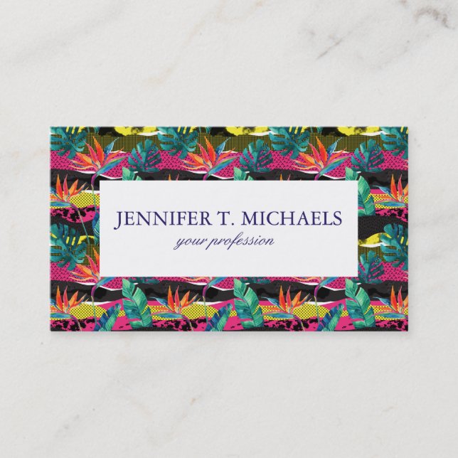 Neon Abstract Tropical Texture Pattern Business Card (Front)