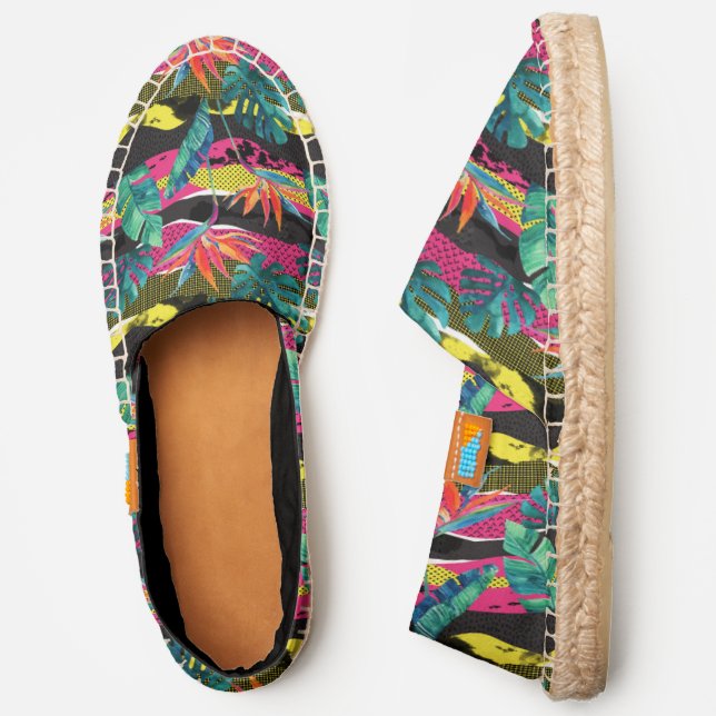 Neon Abstract Tropical Texture Pattern Espadrilles (Side)