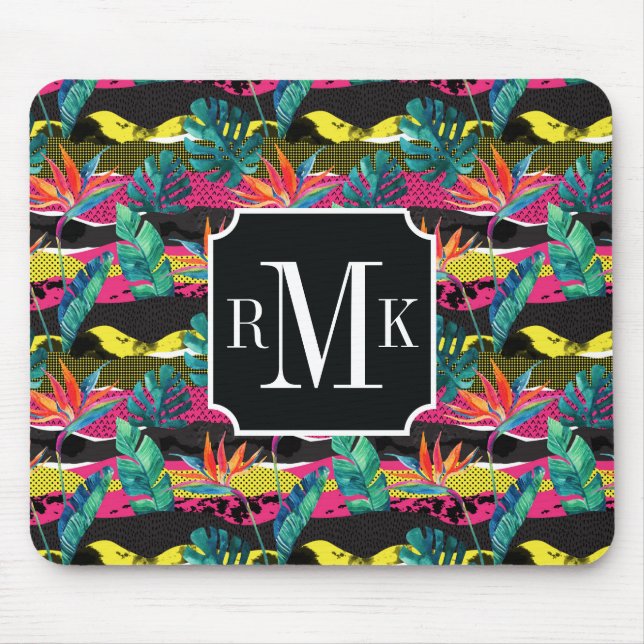Neon Abstract Tropical Texture Pattern Mouse Pad (Front)