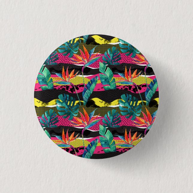 Neon Abstract Tropical Texture Pattern Pinback Button (Front)