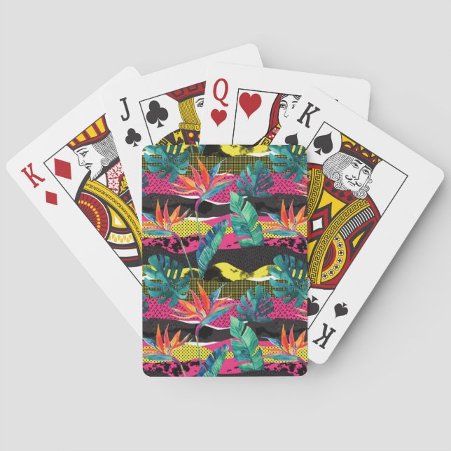 Neon Abstract Tropical Texture Pattern Poker Cards (Back)