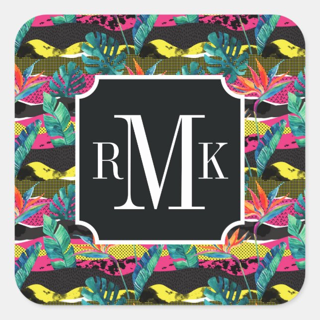 Neon Abstract Tropical Texture Pattern Square Sticker (Front)