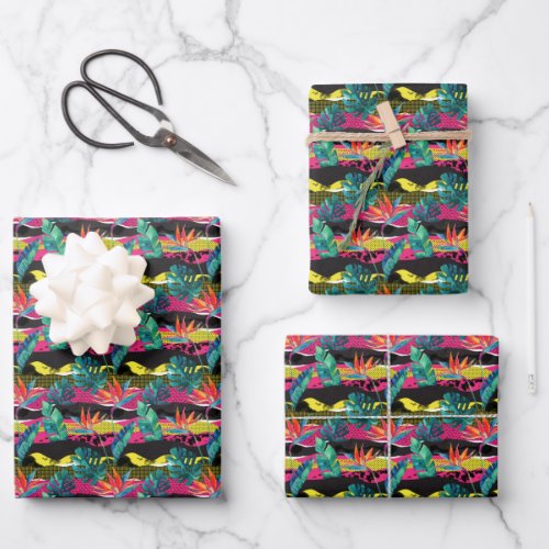 Neon Abstract Tropical Texture Pattern Wrapping Paper Sheets
