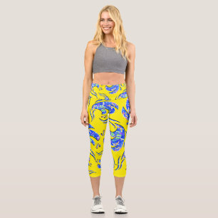 Neon Abstract Waves Art Pattern Capri Leggings