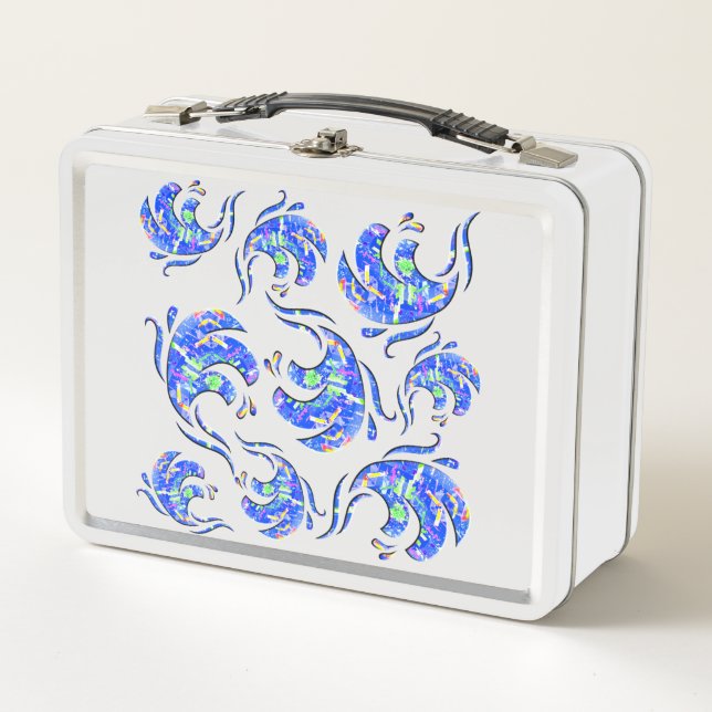 Neon Abstract Waves Art Pattern Metal Lunch Box (Front)