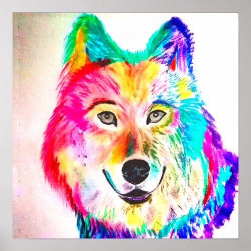 Neon abstract wolf poster