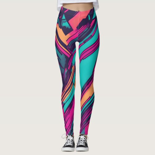 Neon Abstraction  Funky Synthwave Leggings
